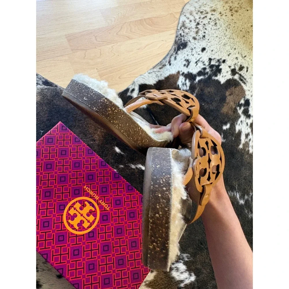 TORY BURCH Miller Cloud Sherling‎ Sandals In Nappa Leather Size 10